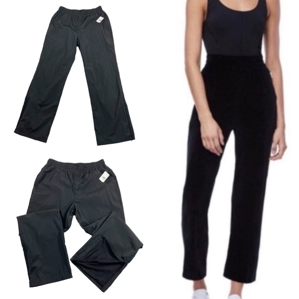 Good American Women’s Black Nylon Drawstring Wide Leg Track Pants Sz 3 Large NWT
